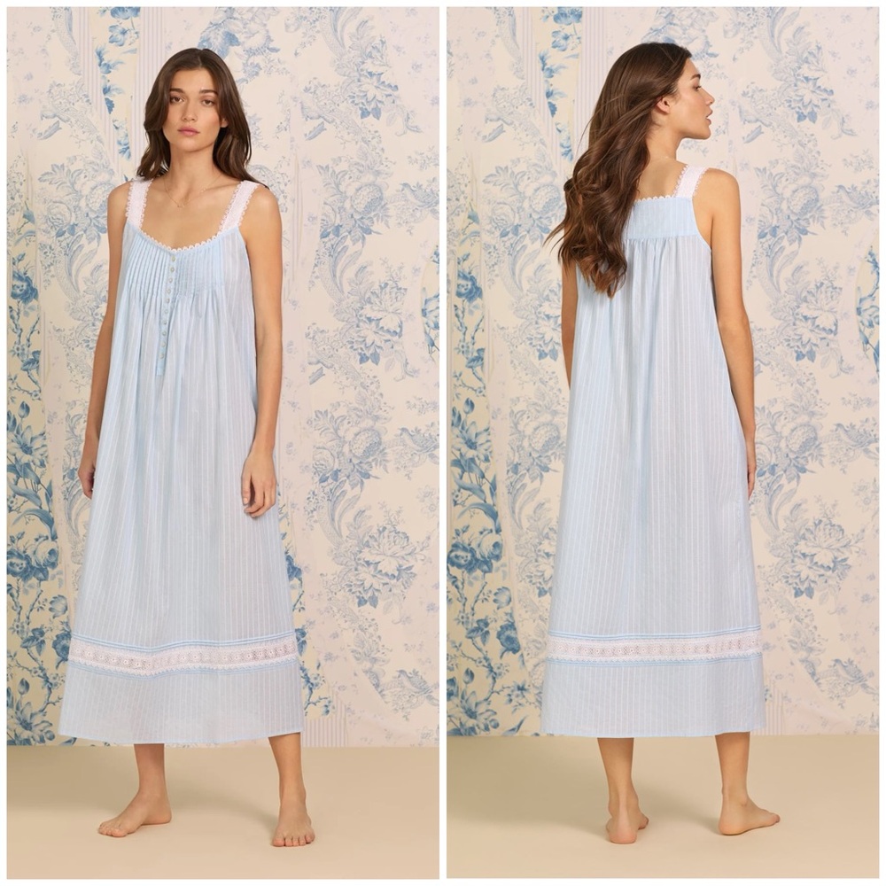 Eileen West Sleeveless Dainty Stripe Midi Nightgown Cottagecore Prairie Sz L